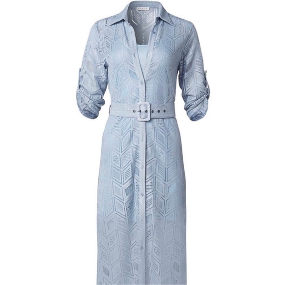 Venus Light Blue Chevron Overlay Belted Shirt Dress Women country lace - Picture 7 of 14